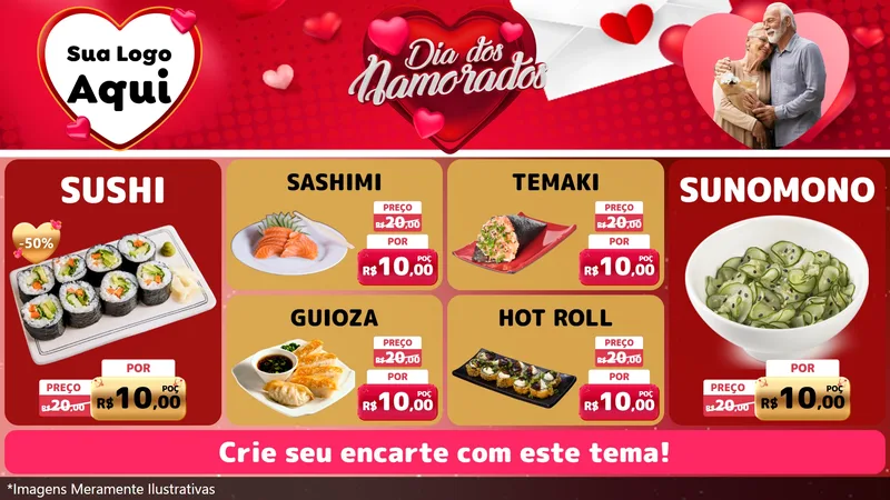 Modelo de TV para TV Horizontal com o tema Dia Dos Namorados para Comida japonesa