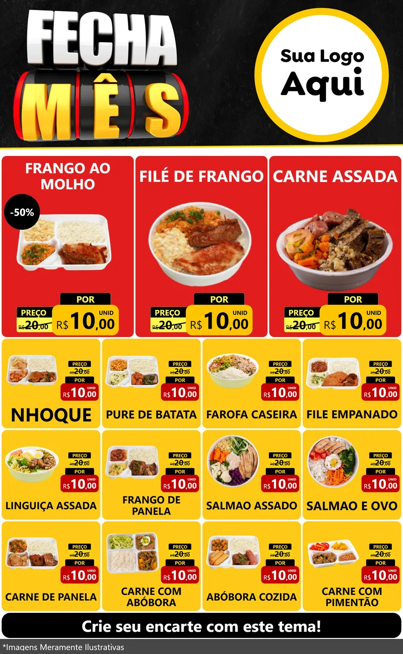 Modelo de Encarte para Encarte Grande com o tema Fecha Mês para Restaurante
