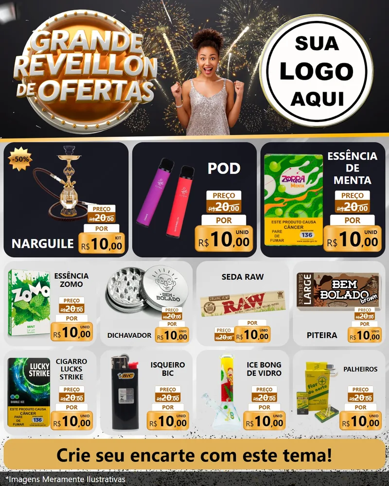 Modelo de Rede Social para Feed Instagram com o tema Grande Réveillon de Ofertas para Tabacaria