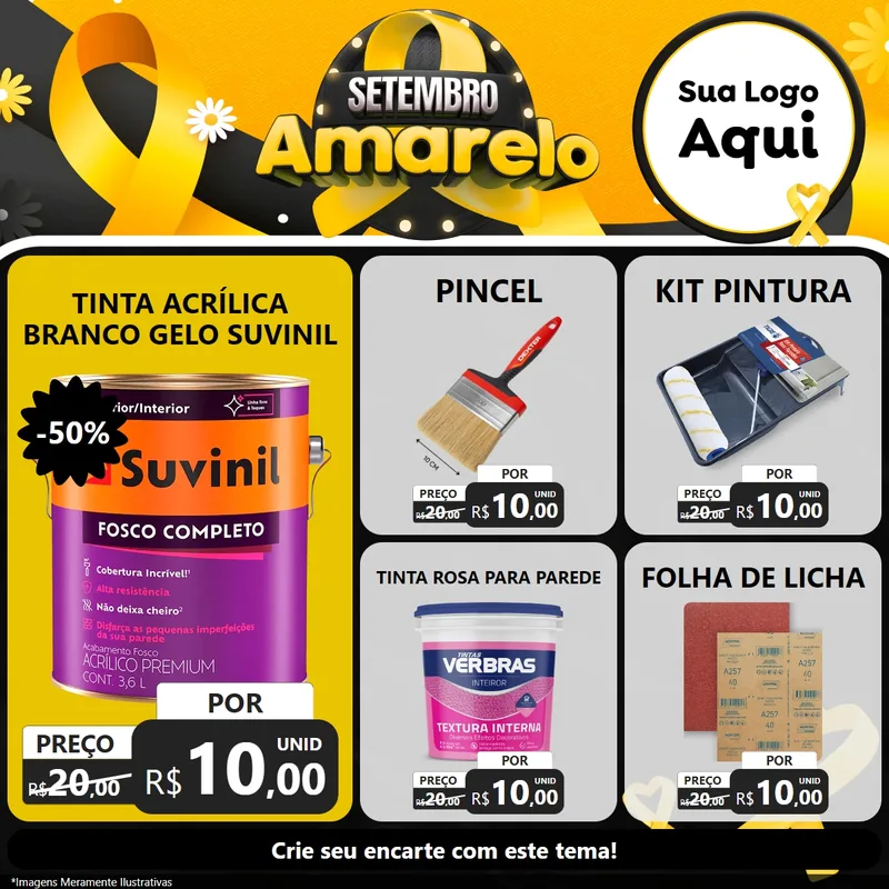 Modelo de Rede Social para Feed Facebook com o tema Setembro Amarelo para Tintas e Ferramentas
