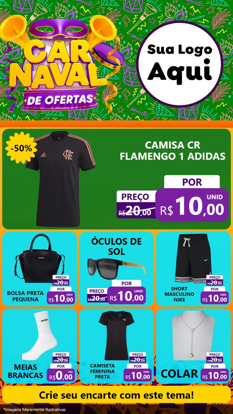 Modelo de Rede Social para Stories com o tema Carnaval de Ofertas para Roupas e acessórios