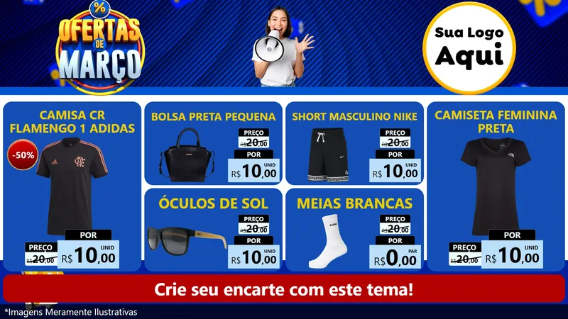 Modelo de TV para TV Horizontal com o tema Ofertas de Março para Roupas e acessórios