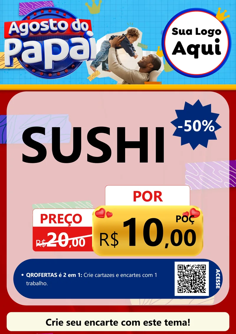 Modelo de Cartaz para Cartaz A4 Vertical com o tema Agosto do Papai para Comida japonesa