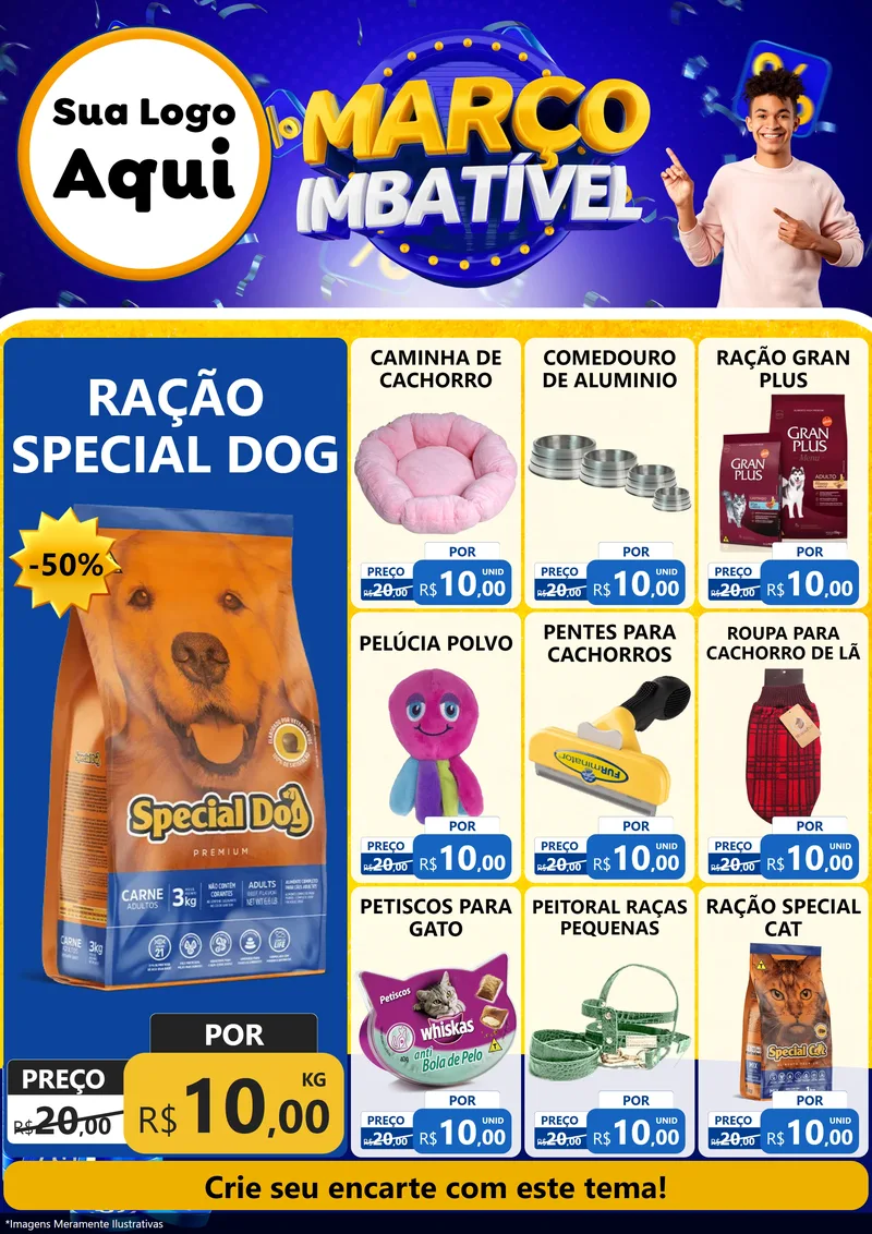 Modelo de Encarte para Encarte A4 Vertical com o tema Março Imbatível para Pet Shop