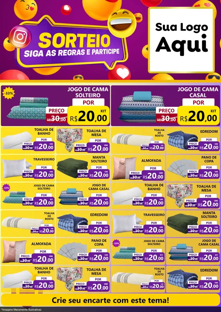Modelo de Encarte para Encarte A4 Vertical com o tema Sorteio para Cama, Mesa e Banho