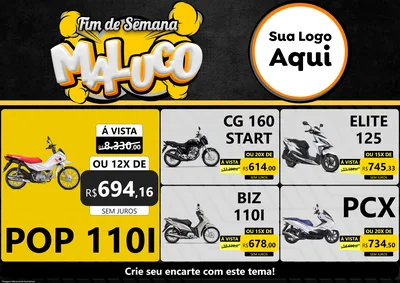 Modelo de Encarte para Encarte A4 Horizontal com o tema Fim de Semana Maluco para Concessionaria de Motos