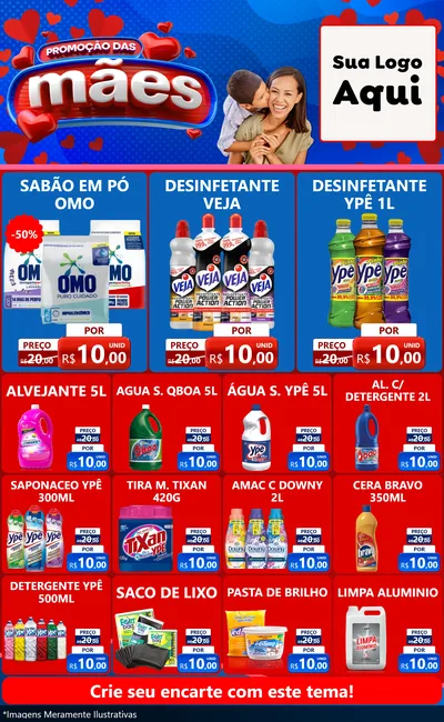 Modelo de Encarte para Encarte Grande com o tema Promoção das Mães para Produtos de Limpeza