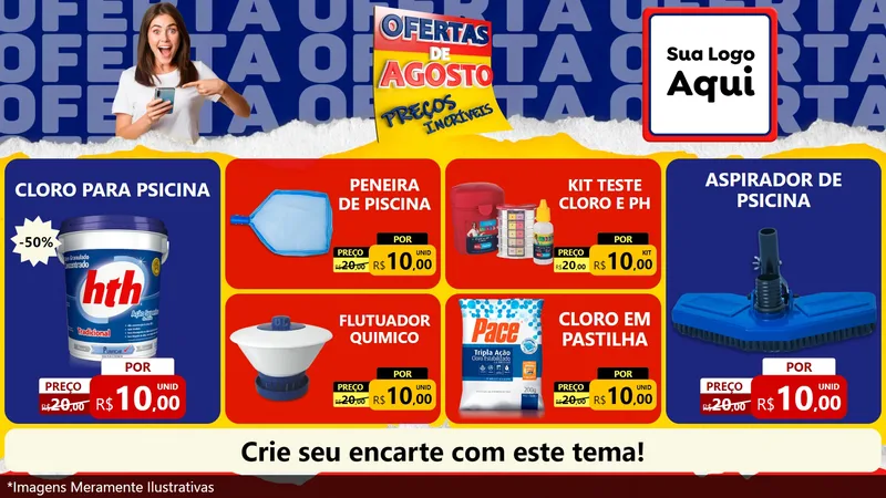 Modelo de TV para TV Horizontal com o tema Ofertas de Agosto - Preços Incríveis para Produtos para Piscina
