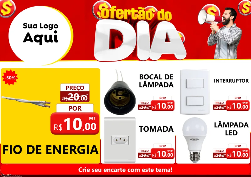Modelo de Encarte para Encarte A4 Horizontal com o tema Ofertão do dia para Materiais Elétricos