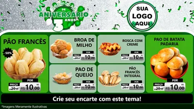 Modelo de TV para TV Horizontal com o tema Promoção de Aniversário - 3 Anos para Padaria