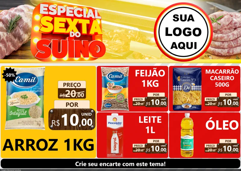 Modelo de Encarte para Encarte A4 Horizontal com o tema Especial Sexta do Suíno para Supermercado