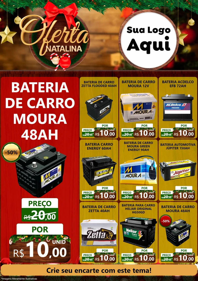 Modelo de Encarte para Encarte A4 Vertical com o tema Ofertas Natalina para Baterias Elétricas