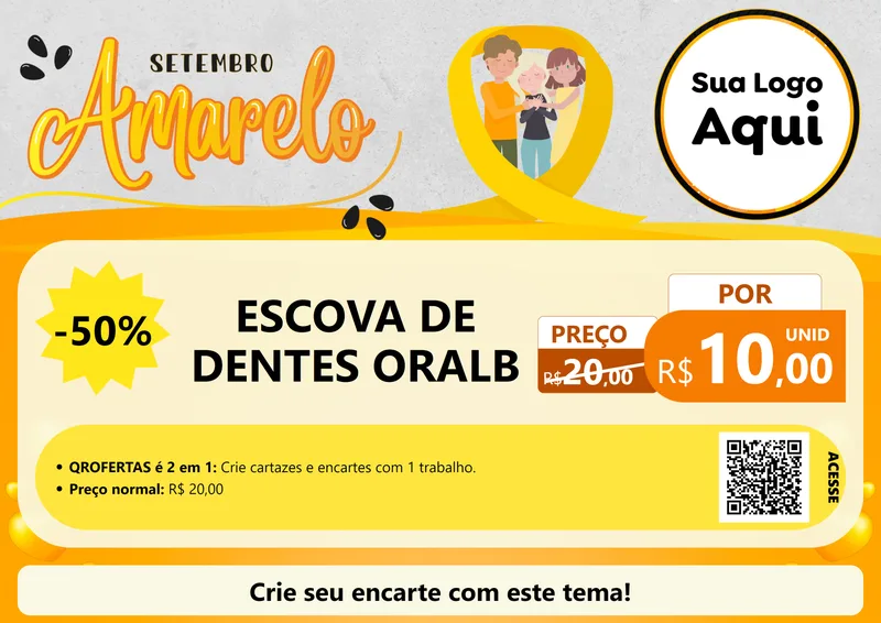 Modelo de Cartaz para Cartaz A4 Horizontal com o tema Setembro Amarelo para Higiene Pessoal