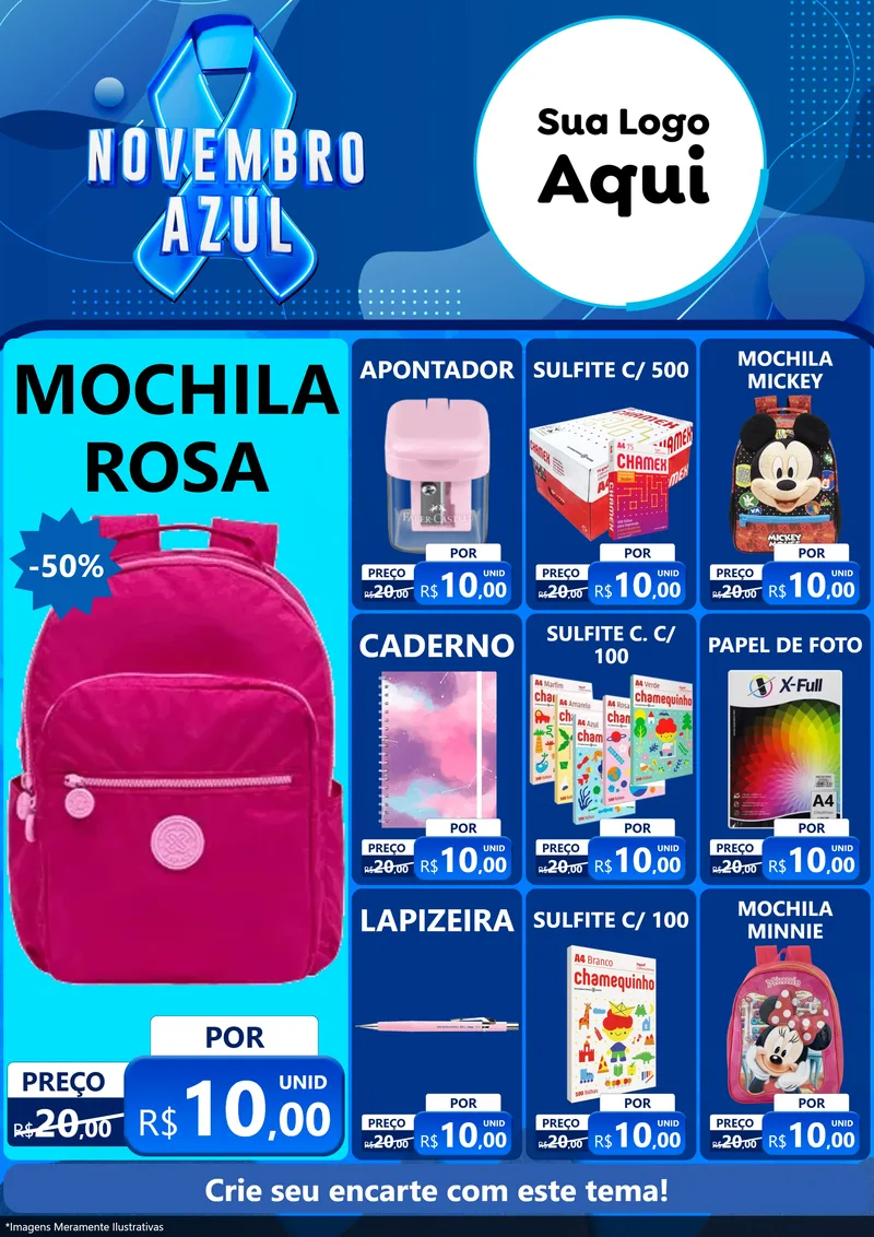 Modelo de Encarte para Encarte A4 Vertical com o tema Novembro Azul para Papelaria