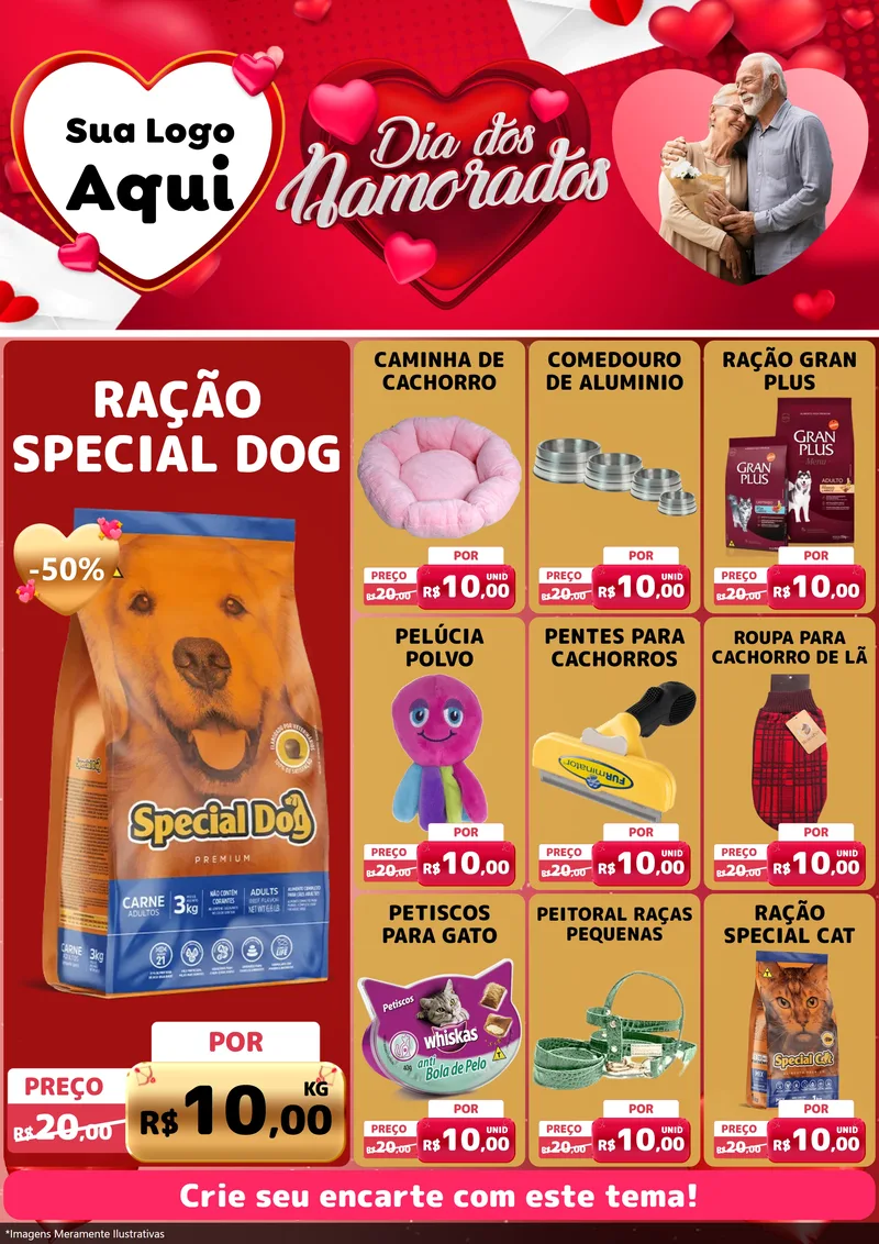 Modelo de Encarte para Encarte A4 Vertical com o tema Dia Dos Namorados para Pet Shop