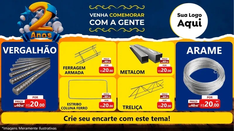 Modelo de TV para TV Horizontal com o tema Aniversário de 2 anos para Ferragens
