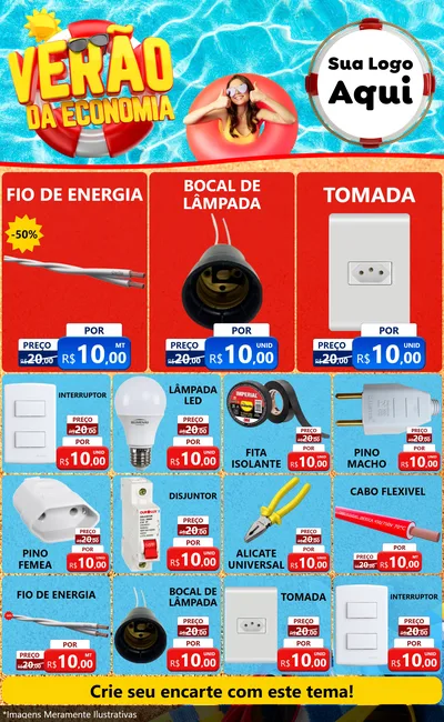 Modelo de Encarte para Encarte Grande com o tema Verão da Economia para Materiais Elétricos