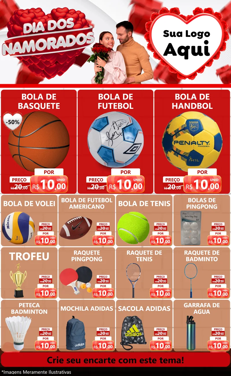 Modelo de Encarte para Encarte Grande com o tema Dia dos Namorados para Artigos Esportivos