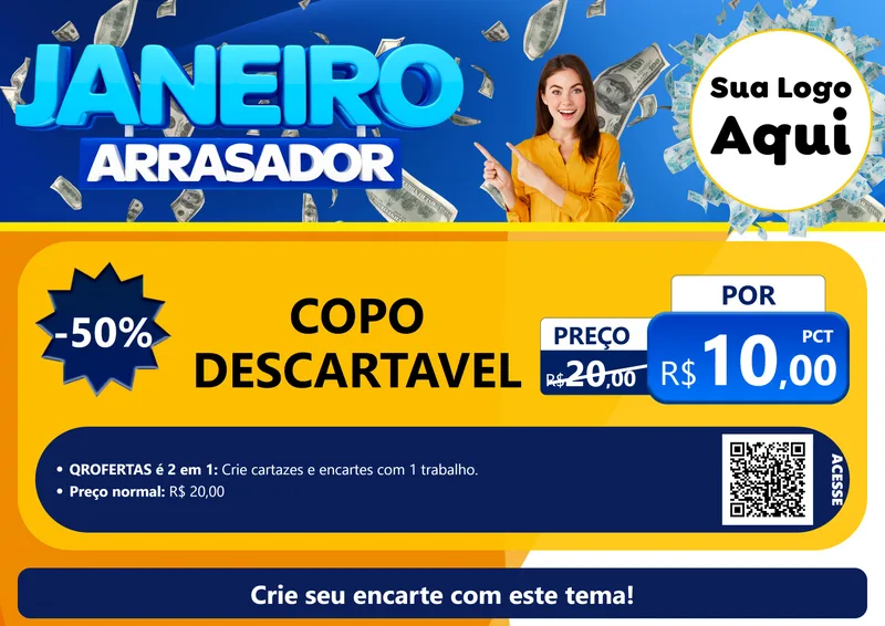 Modelo de Cartaz para Cartaz A4 Horizontal com o tema Janeiro Arrasador para Embalagens