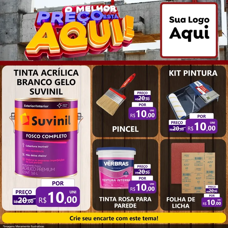Modelo de Rede Social para Feed Facebook com o tema O Melhor Preço Está Aqui - Construção para Tintas e Ferramentas