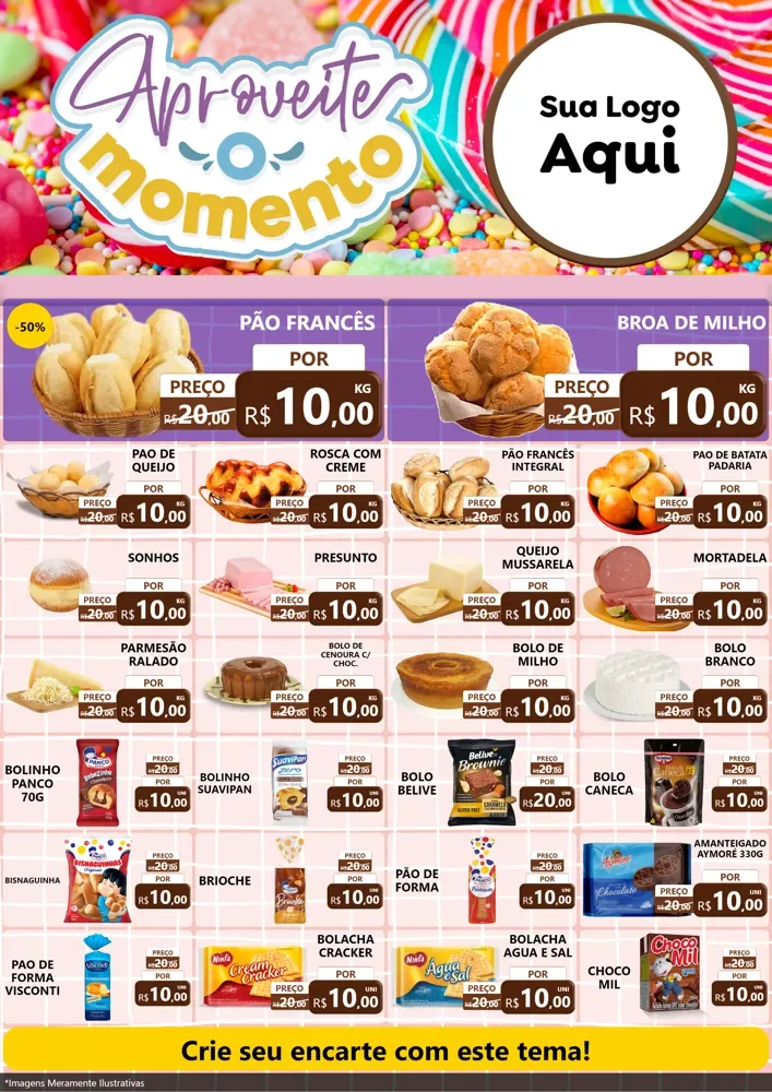 Modelo de Encarte para Encarte A4 Vertical com o tema Aproveite o Momento - Doces para Padaria