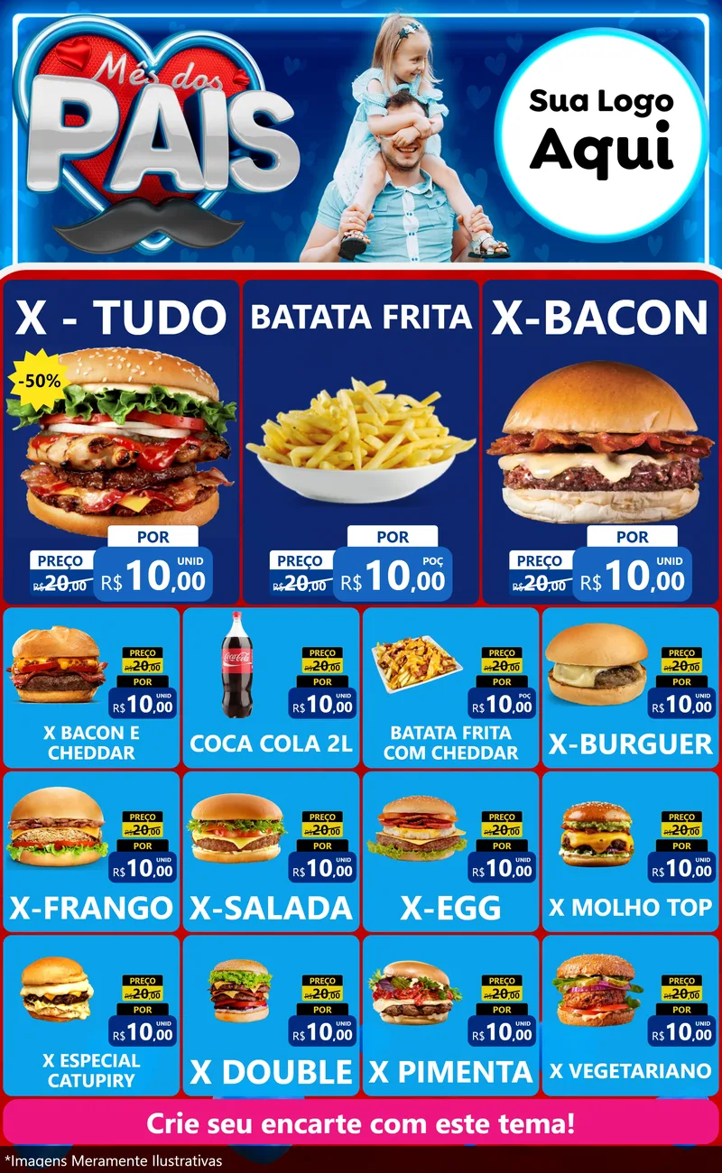 Modelo de Encarte para Encarte Grande com o tema Mês Dos Pais para Hamburgueria