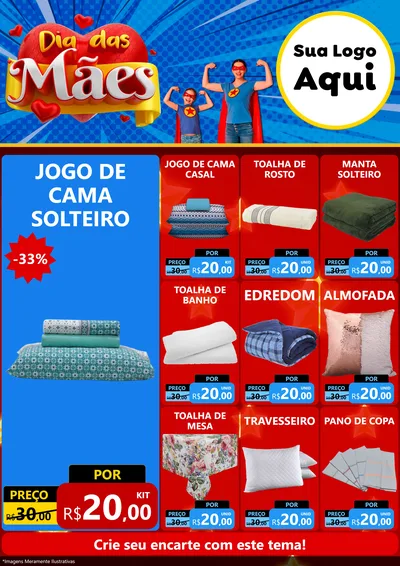 Modelo de Encarte para Encarte A4 Vertical com o tema Dia das Mães para Cama, Mesa e Banho