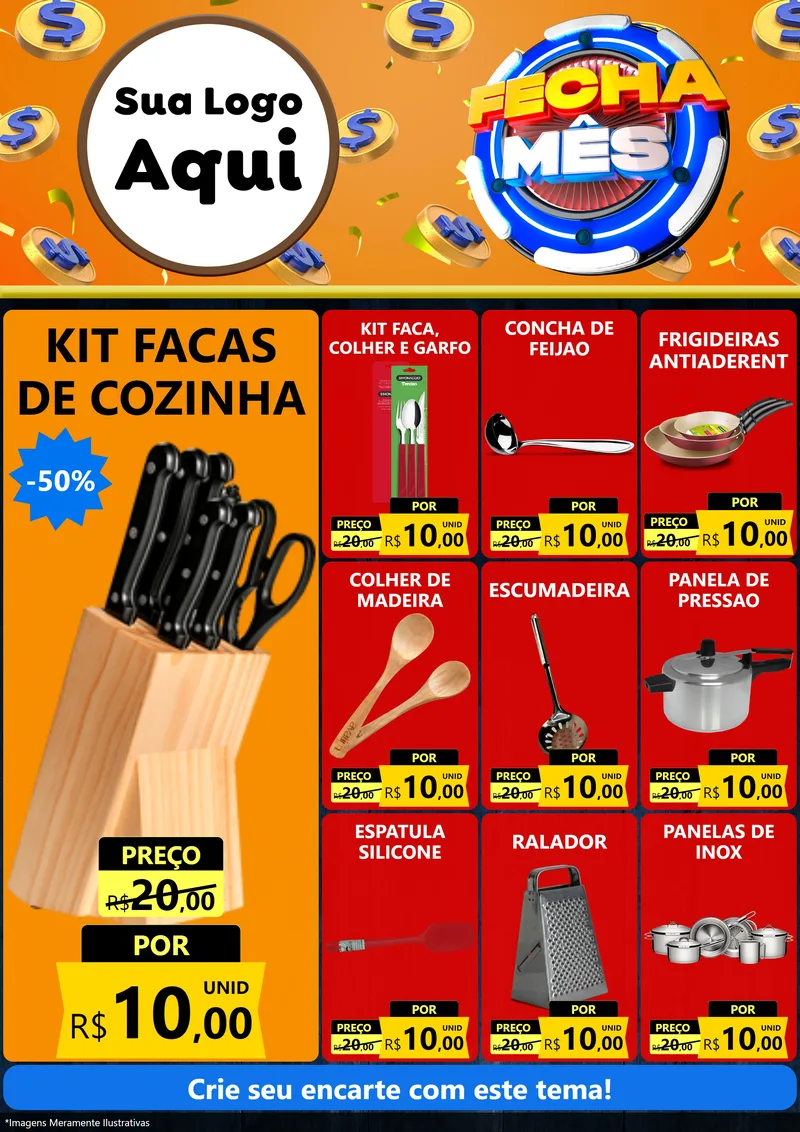 Modelo de Encarte para Encarte A4 Vertical com o tema Fecha Mês para Utilidades Domésticas