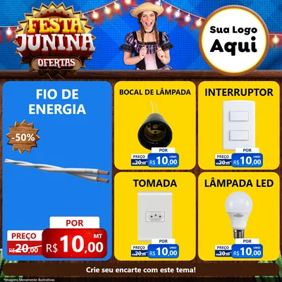 Modelo de Rede Social para Feed Facebook com o tema Festa Junina Ofertas para Materiais Elétricos