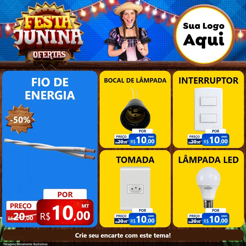 Modelo de Rede Social para Feed Facebook com o tema Festa Junina Ofertas para Materiais Elétricos