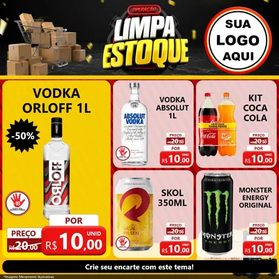 Modelo de Rede Social para Feed Facebook com o tema Operação Limpa Estoque para Distribuidora de bebidas