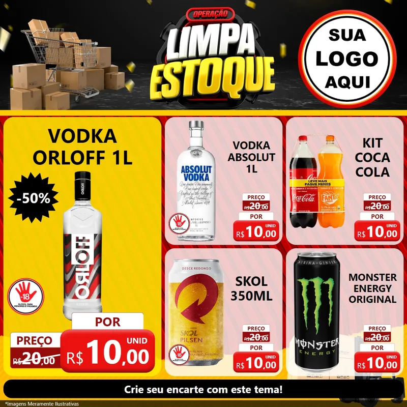 Modelo de Rede Social para Feed Facebook com o tema Operação Limpa Estoque para Distribuidora de bebidas