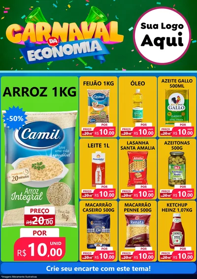 Modelo de Encarte para Encarte A4 Vertical com o tema Carnaval da Economia para Supermercado