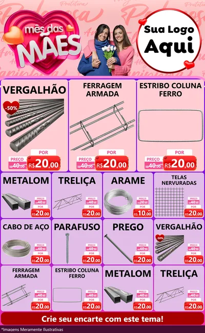 Modelo de Encarte para Encarte Grande com o tema Mês Das Mães para Ferragens