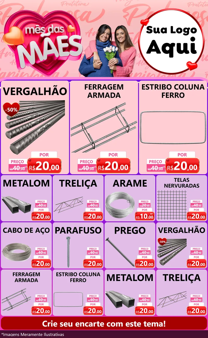 Modelo de Encarte para Encarte Grande com o tema Mês Das Mães para Ferragens