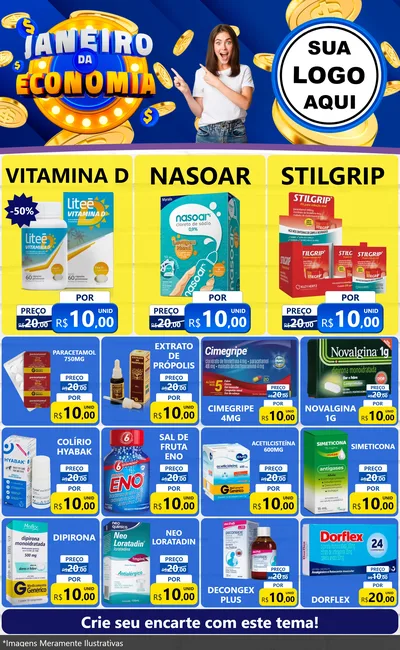 Modelo de Encarte para Encarte Grande com o tema Janeiro da Economia para Farmácia