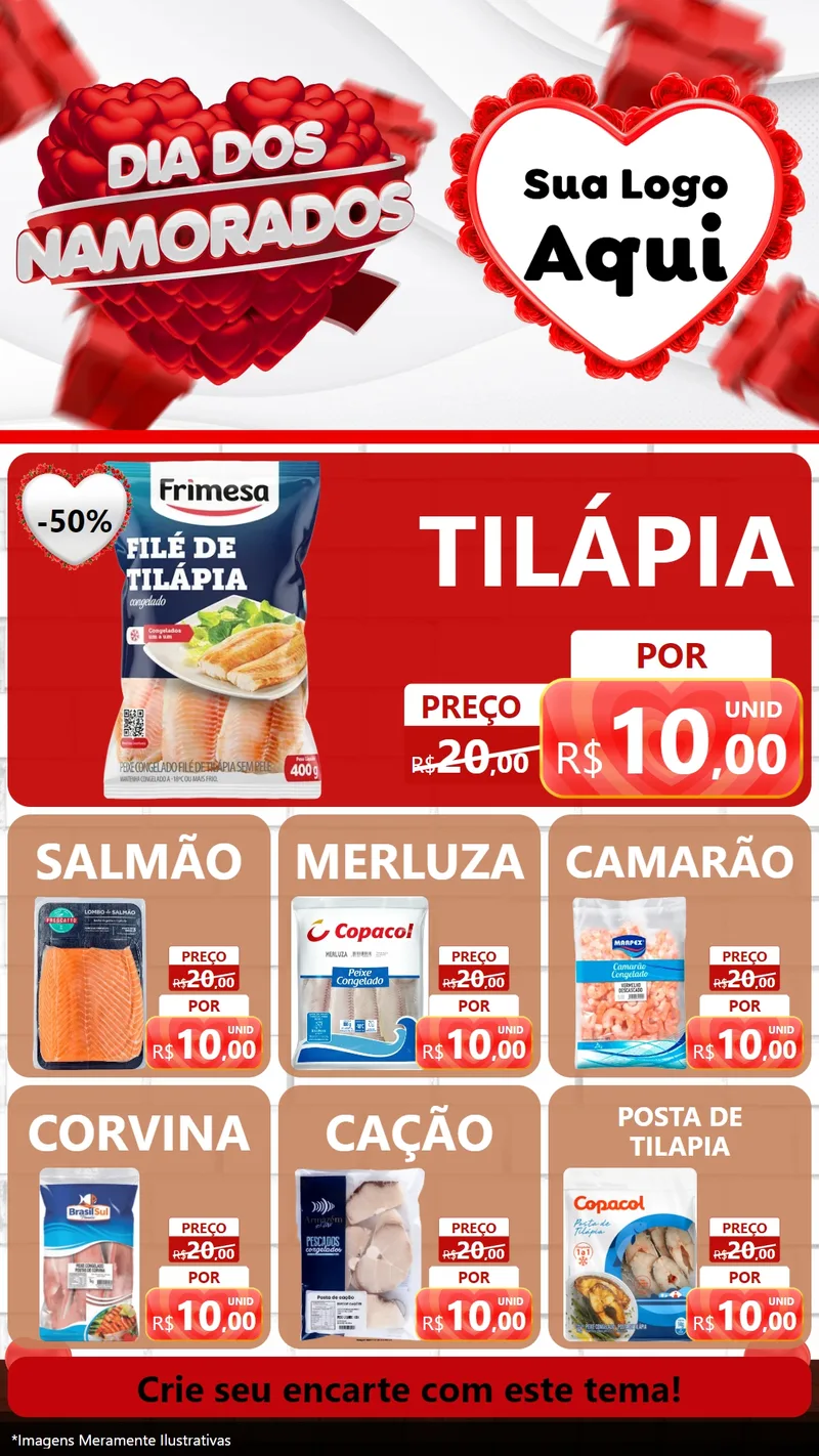 Modelo de Rede Social para Stories com o tema Dia dos Namorados para Peixaria