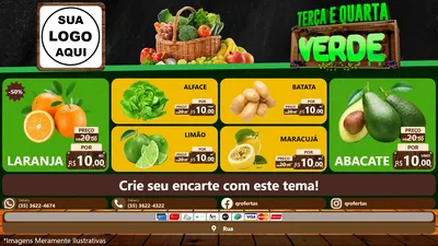 Modelo de TV para TV Horizontal com o tema Terça e Quarta Verde para Hortifrúti