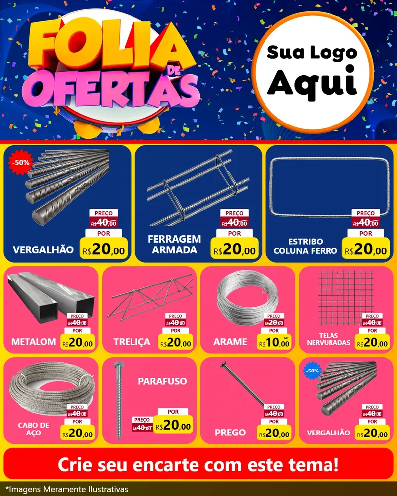 Modelo de Rede Social para Feed Instagram com o tema Folia de Ofertas para Ferragens