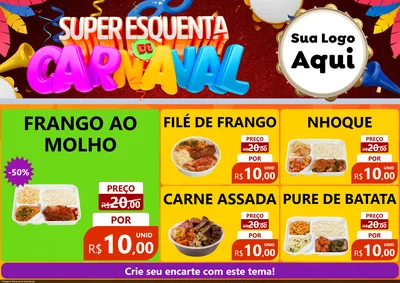 Modelo de Encarte para Encarte A4 Horizontal com o tema Super Esquenta de Carnaval para Restaurante