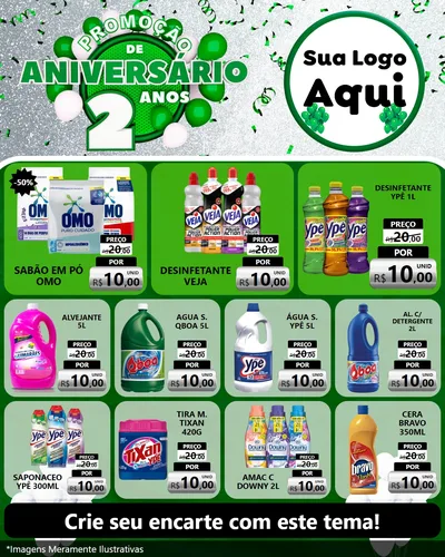 Modelo de Rede Social para Feed Instagram com o tema Promoção de Aniversário - 2 Anos para Produtos de Limpeza