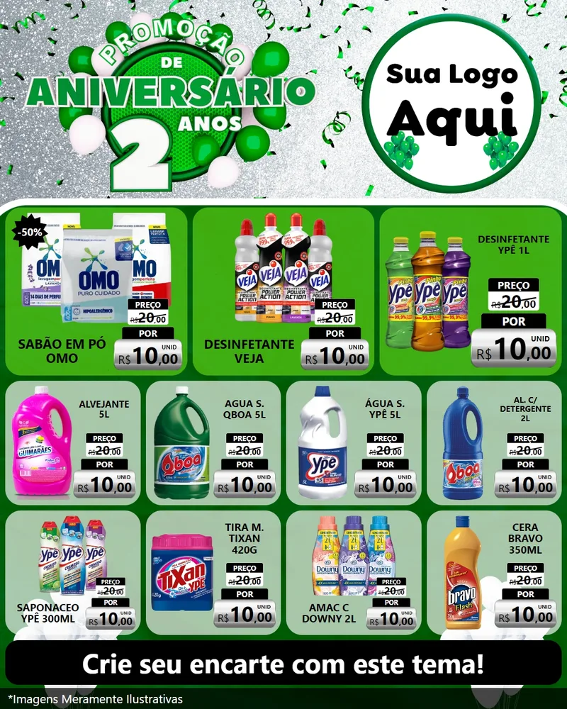 Modelo de Rede Social para Feed Instagram com o tema Promoção de Aniversário - 2 Anos para Produtos de Limpeza