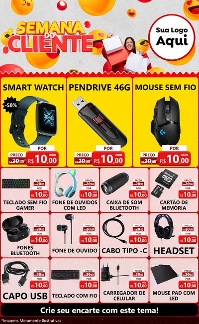 Modelo de Encarte para Encarte Grande com o tema Semana do Cliente para Informática