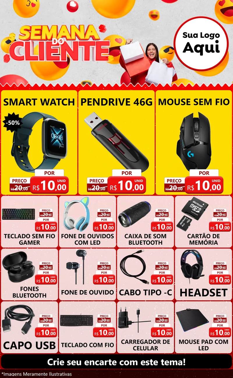 Modelo de Encarte para Encarte Grande com o tema Semana do Cliente para Informática