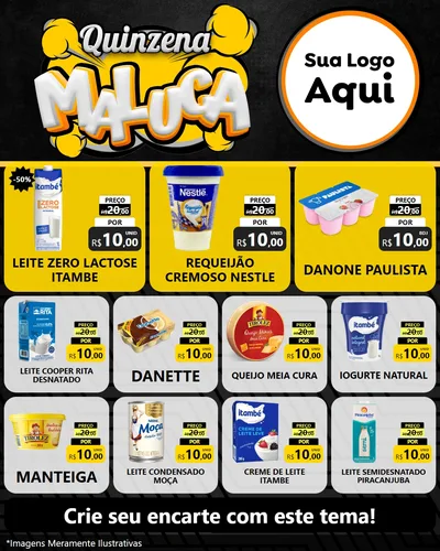 Modelo de Rede Social para Feed Instagram com o tema Quinzena Maluca para Frios e Laticínios