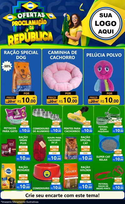 Modelo de Encarte para Encarte Grande com o tema Ofertas Proclamação da República para Pet Shop
