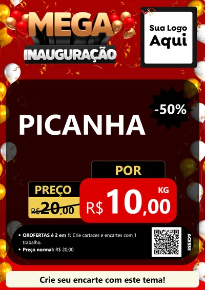 Modelo de Cartaz para Cartaz A4 Vertical com o tema Mega Inauguração para Açougue