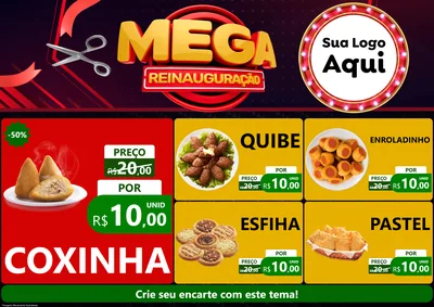Modelo de Encarte para Encarte A4 Horizontal com o tema Mega Reinauguração para Salgadaria