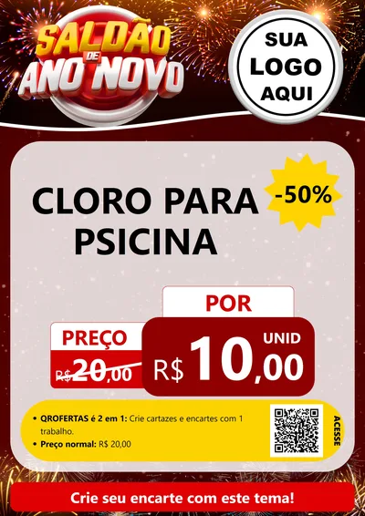 Modelo de Cartaz para Cartaz A4 Vertical com o tema Saldão de Ano Novo para Produtos para Piscina