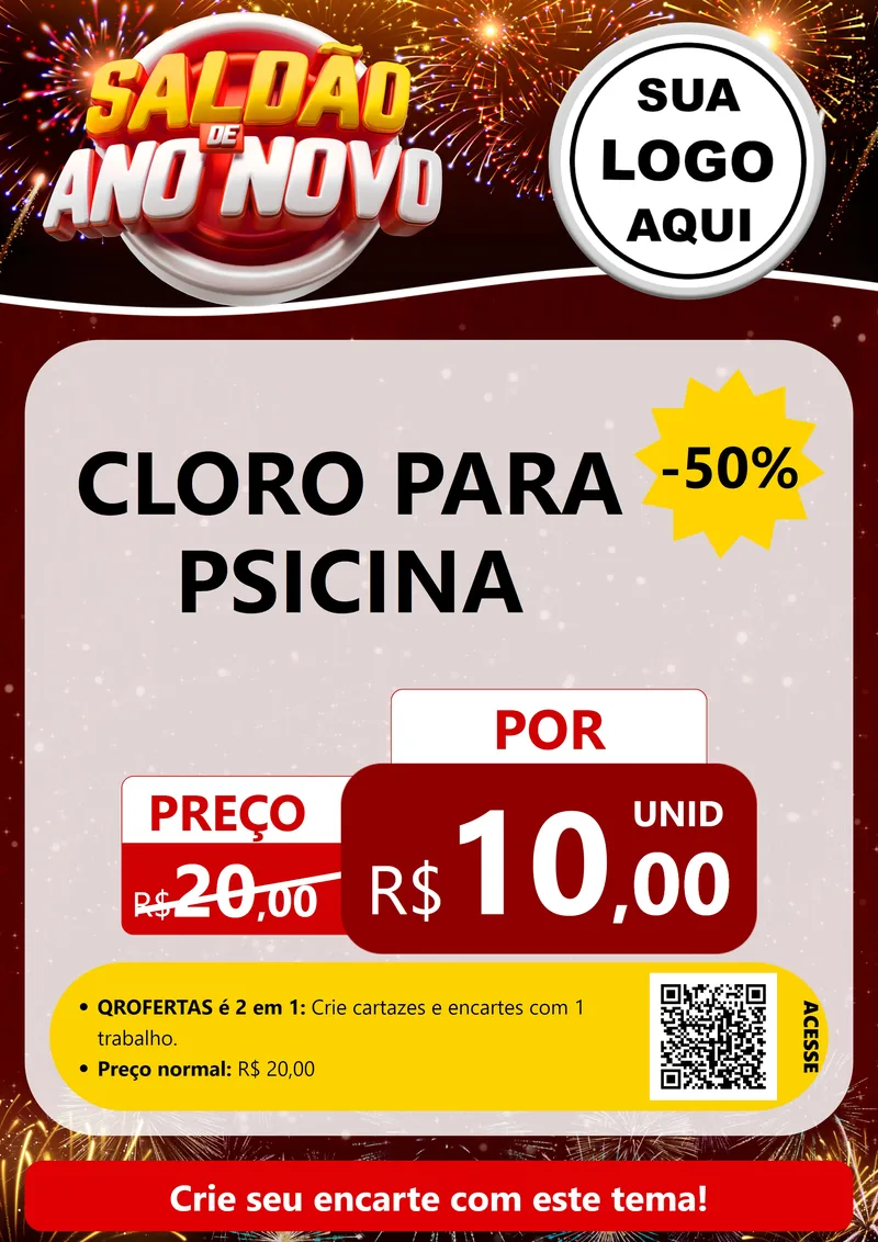 Modelo de Cartaz para Cartaz A4 Vertical com o tema Saldão de Ano Novo para Produtos para Piscina
